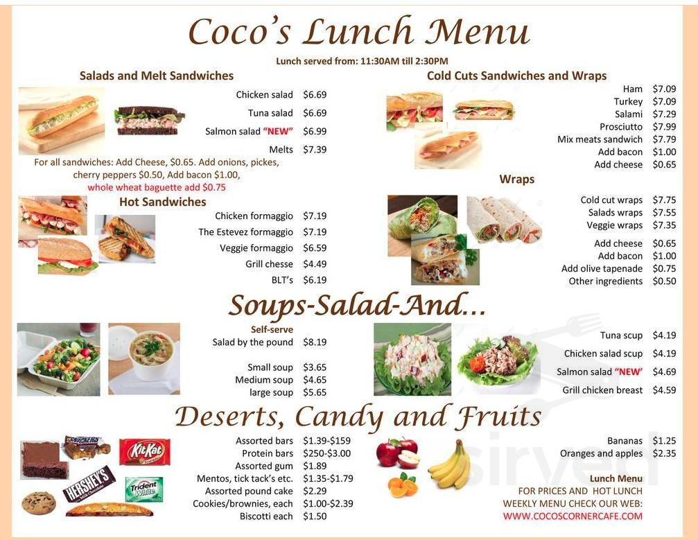 Coco S Corner Cafe Menu In Plantation Florida Usa