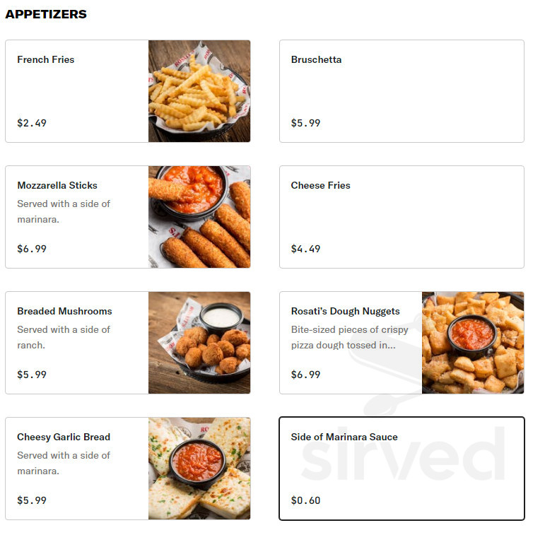 Rosati's Pizza menu in Harvard, Illinois, USA
