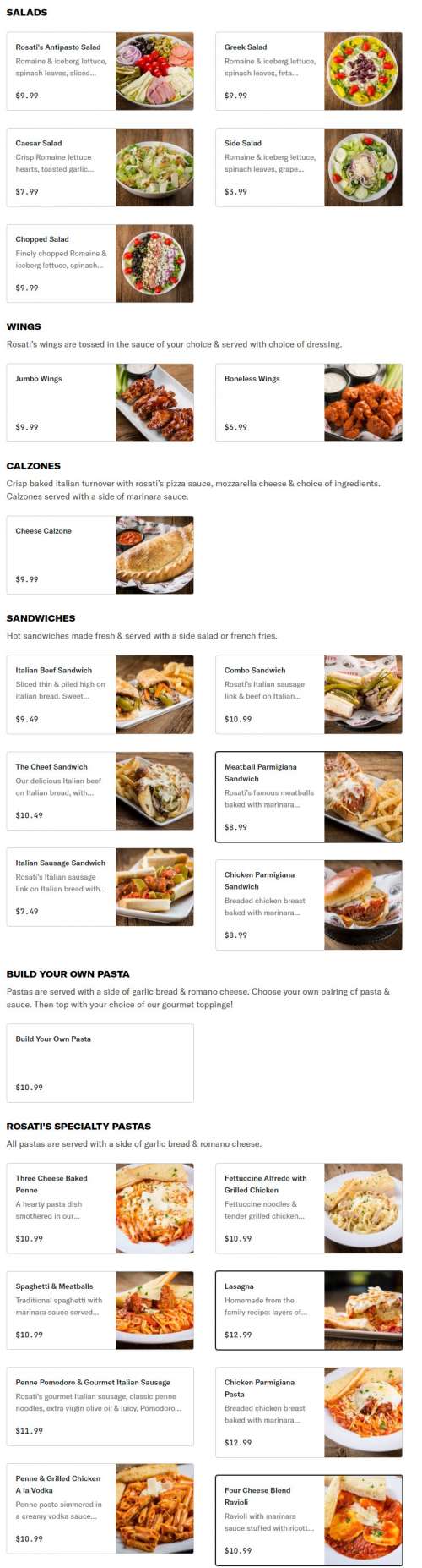 Rosati's Pizza menu in Harvard, Illinois, USA