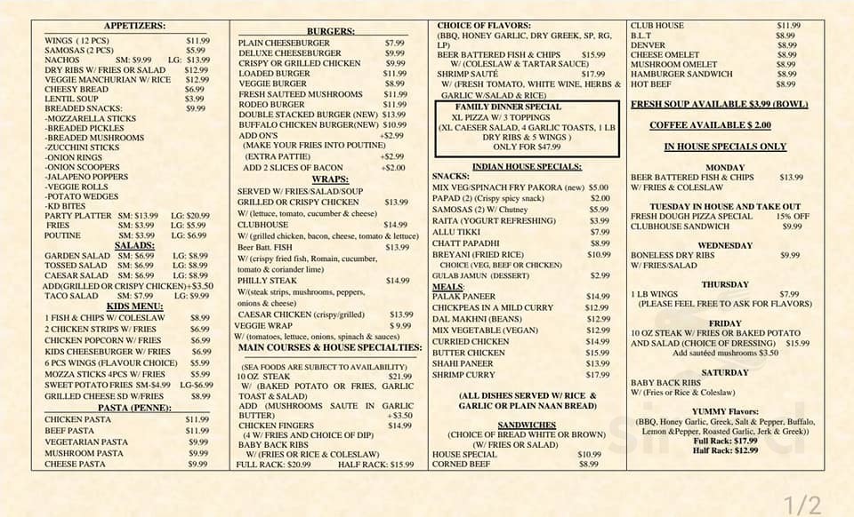 Menu Milestone SK's Milestone Hotel bar and grill + Punjabi Food Sirved