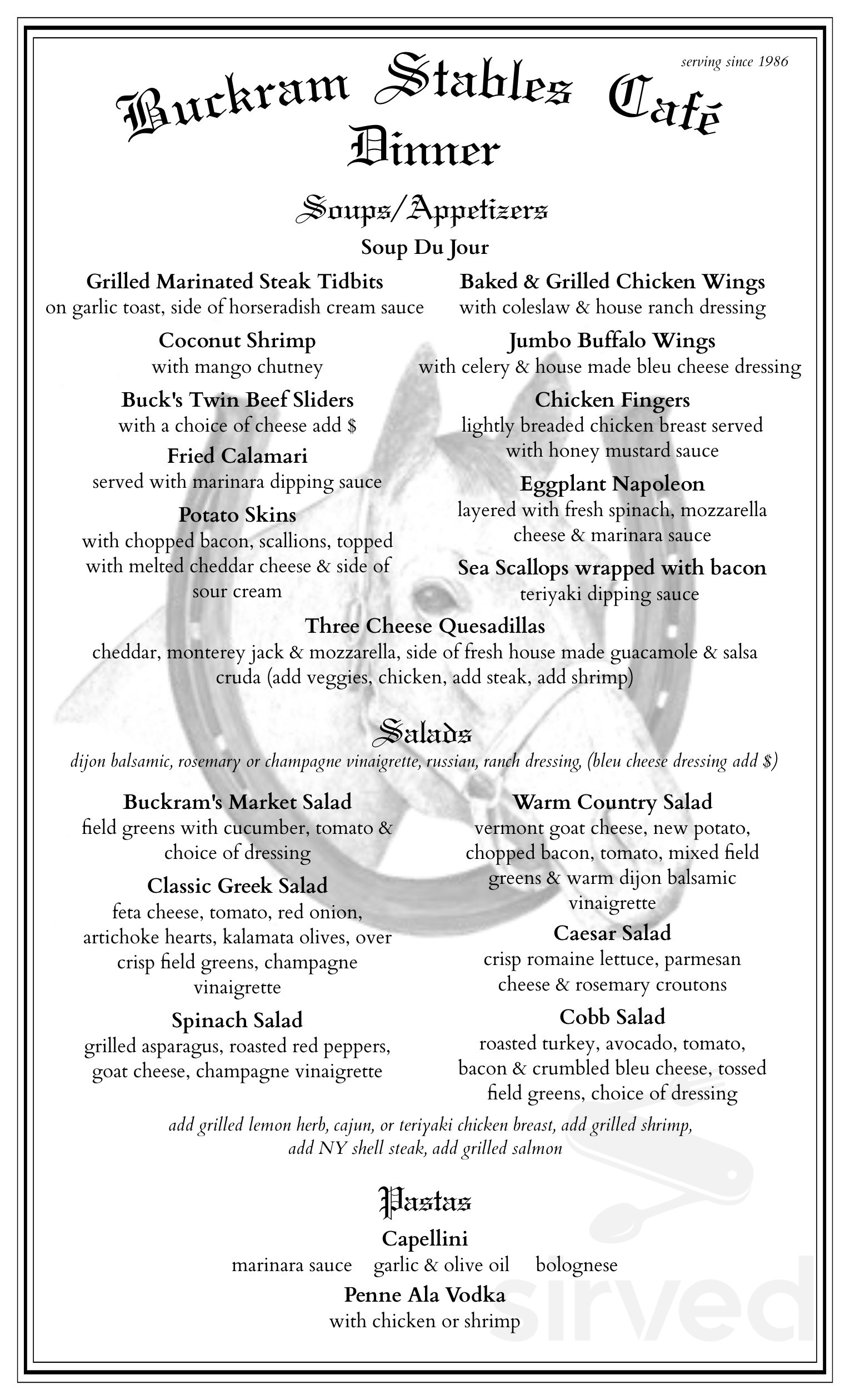 Buckram Stables Cafe menus in Locust Valley, New York, United States