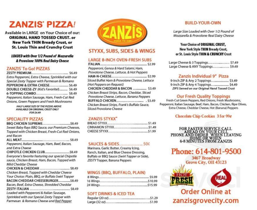 Menu - Grove City OH's Zanzis Pizza Grove City | Sirved