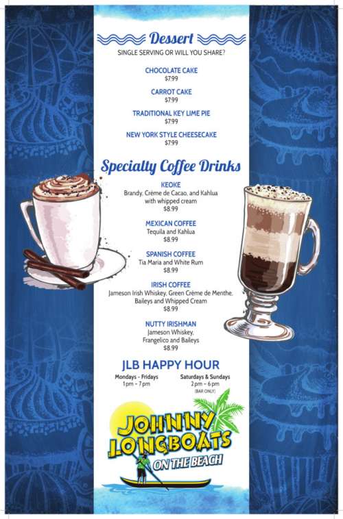 Johnny Longboats menu in Riviera Beach, Florida, USA