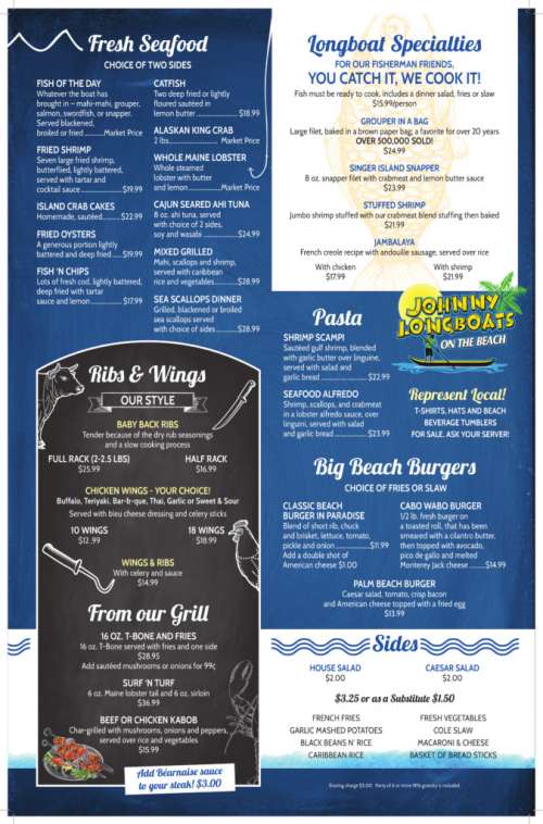 Johnny Longboats menu in Riviera Beach, Florida, USA