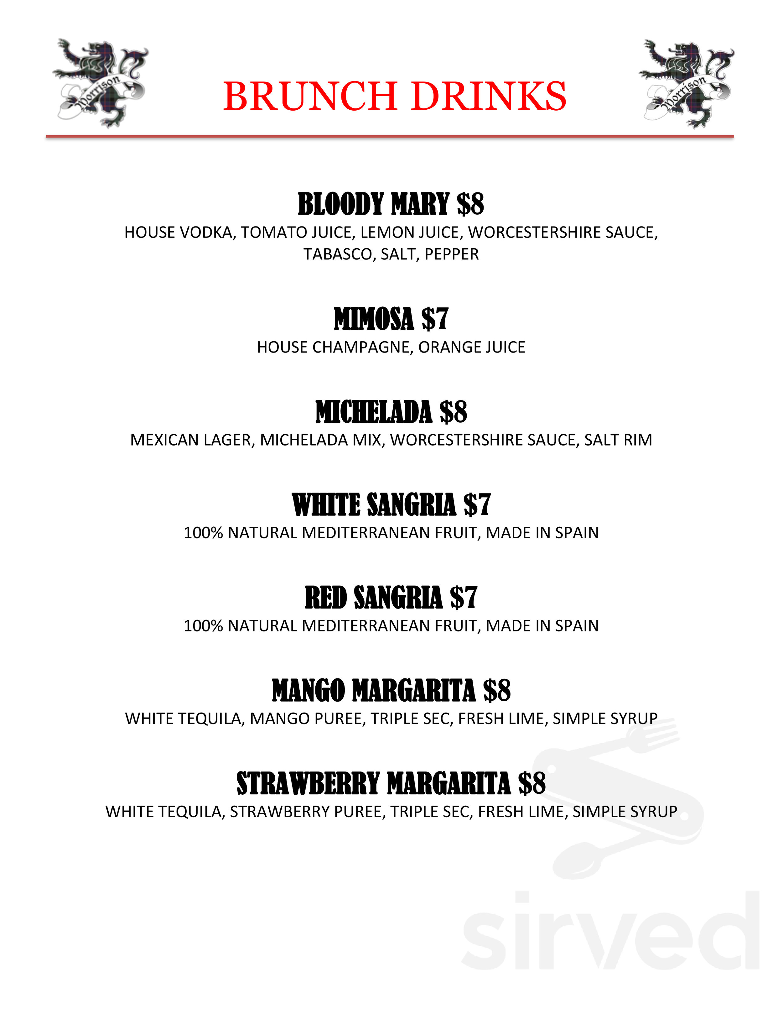 Morrison Burbank menu in Burbank, California, USA