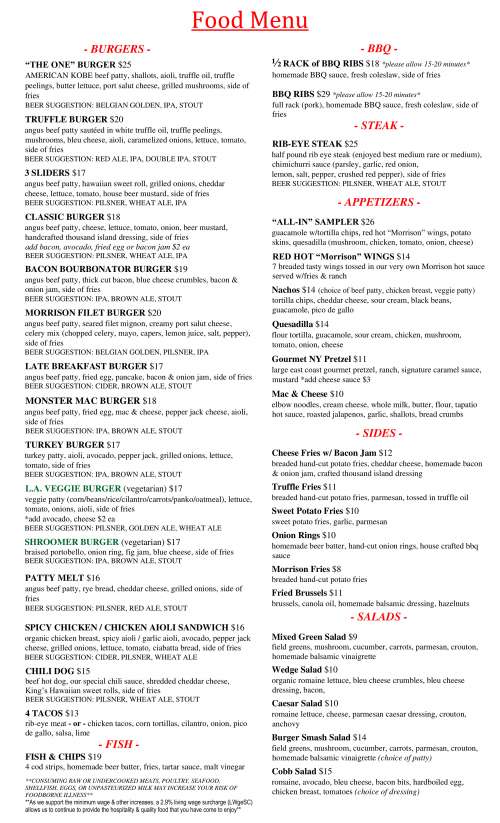 Morrison Burbank menu in Burbank, California, USA