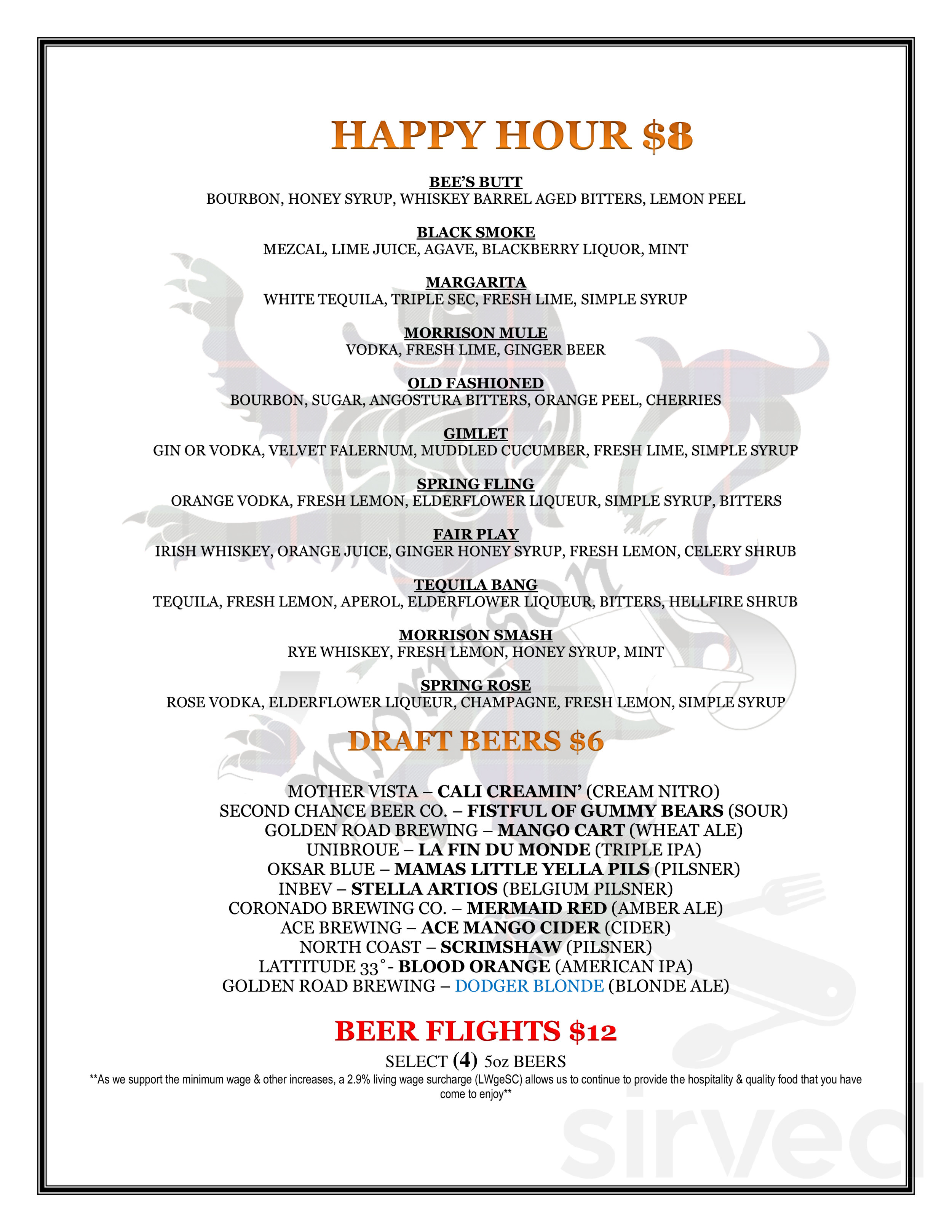 Morrison Burbank menu in Burbank, California, USA