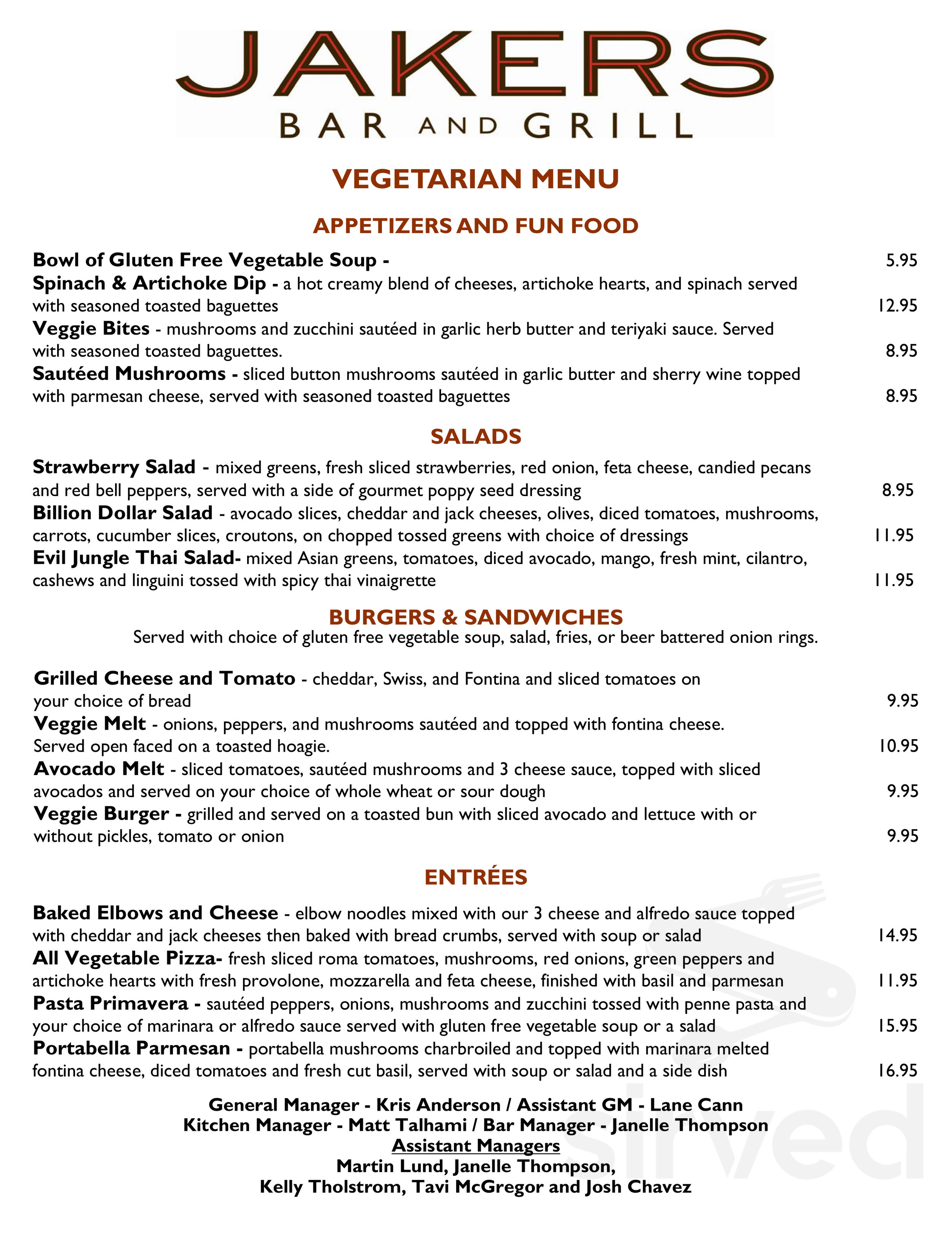 Jakers Bar and Grill menus in Missoula, Montana, United States