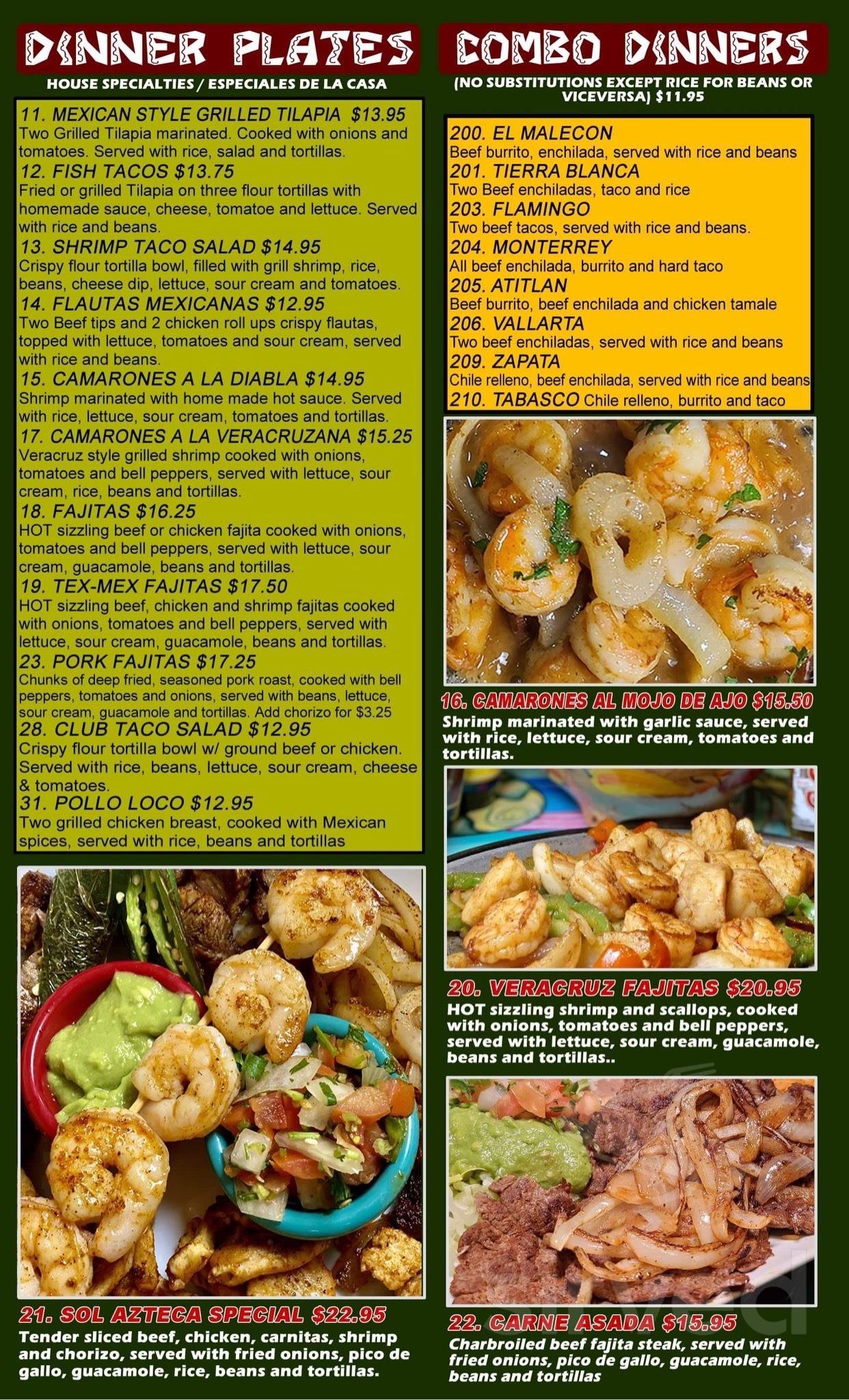 Sol azteca mexican bar grill menus in georgetown delaware united states