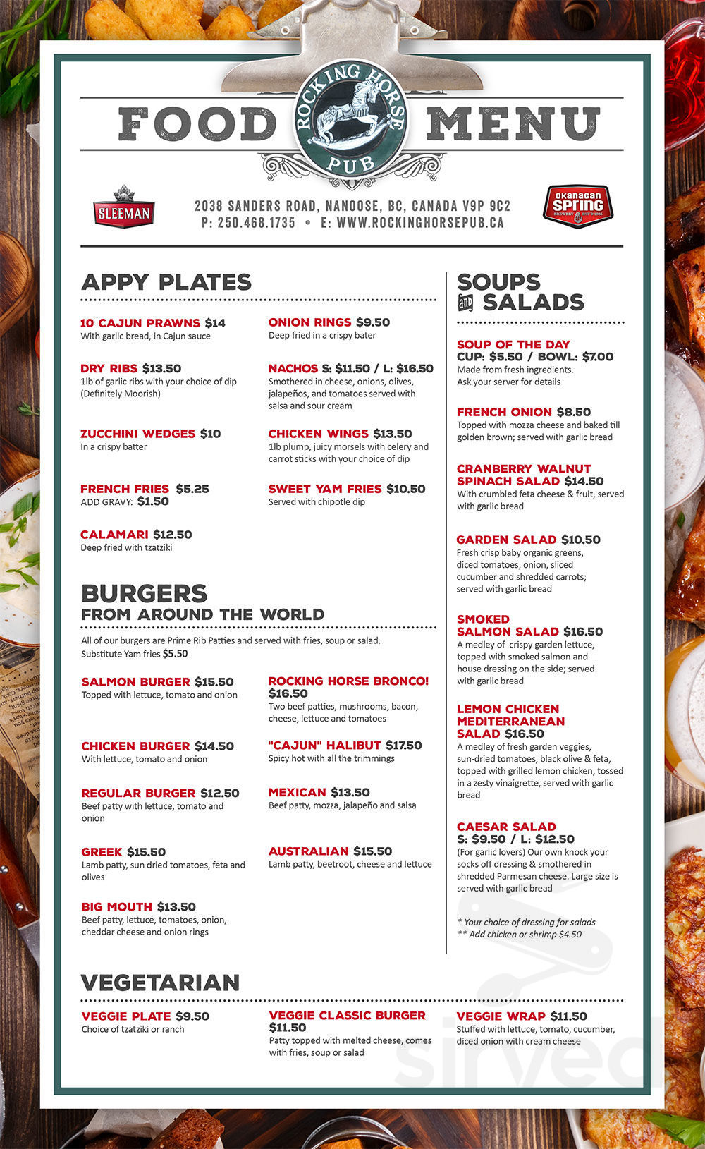 Rocking Horse Pub menu in Nanoose Bay, British Columbia, Canada