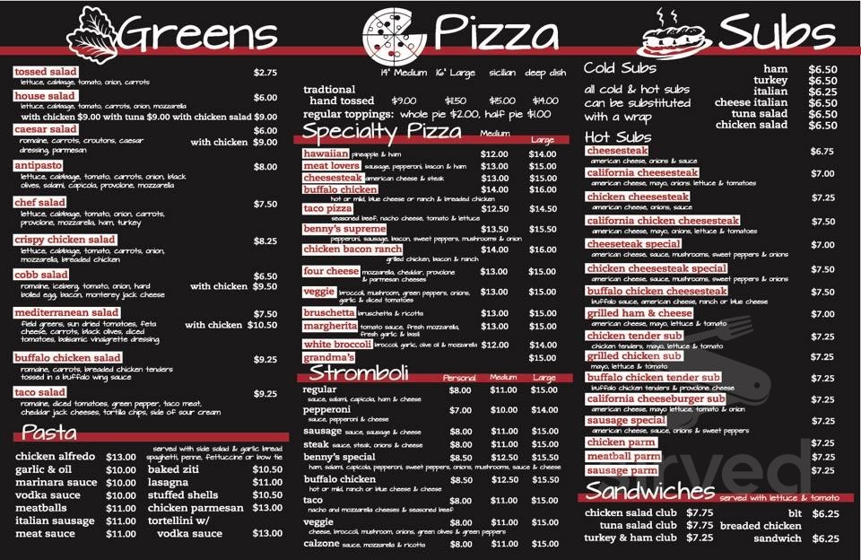 Amazing Benny S Pizza And Burgers Menu Gallery