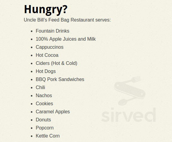 Uncle Bill's Farm menu in Grinnell, Iowa