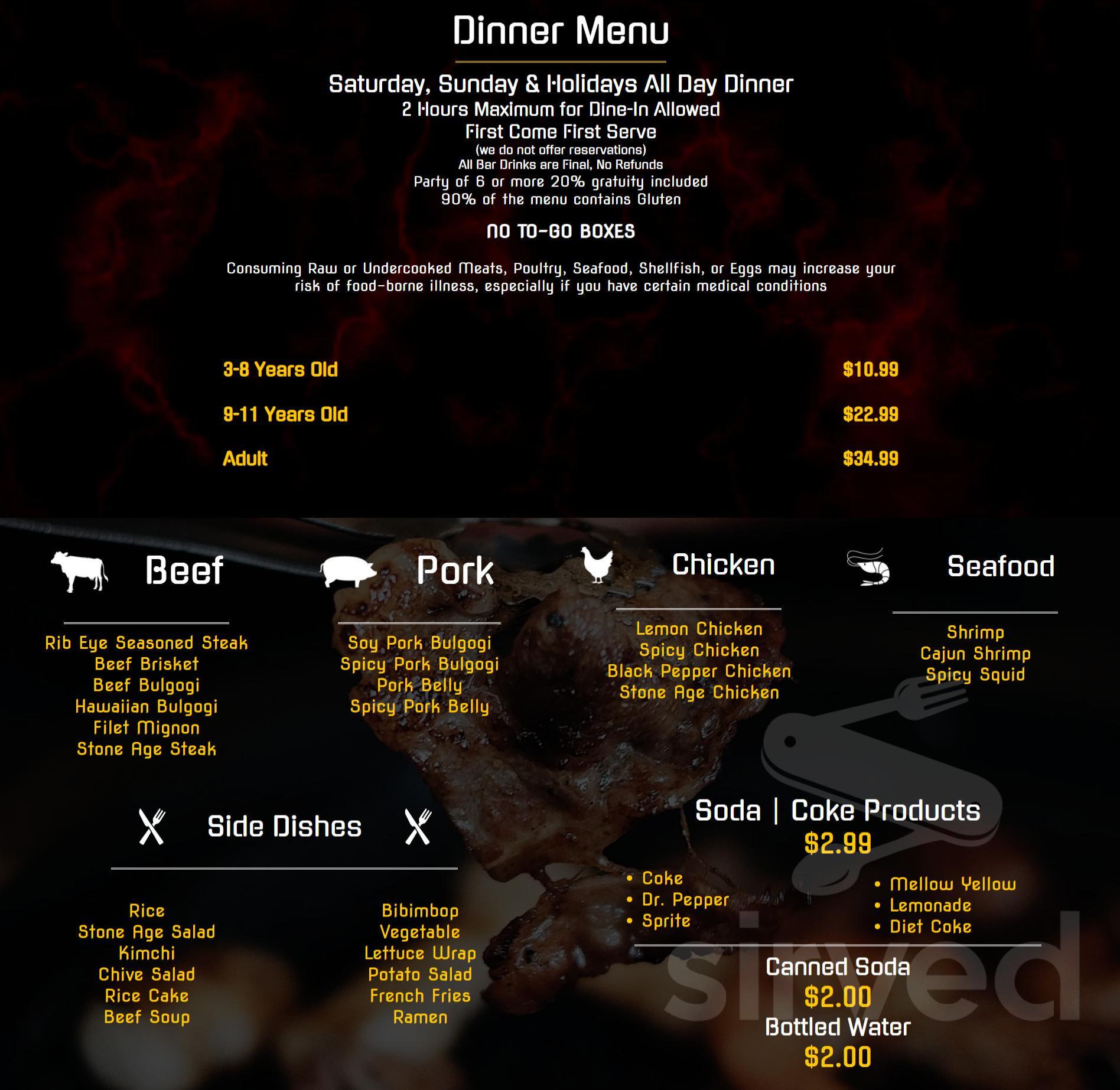 Stone age korean bbq menu in huntsville alabama usa