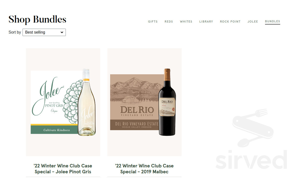 Del Rio Vineyards menu in Gold Hill, Oregon, USA