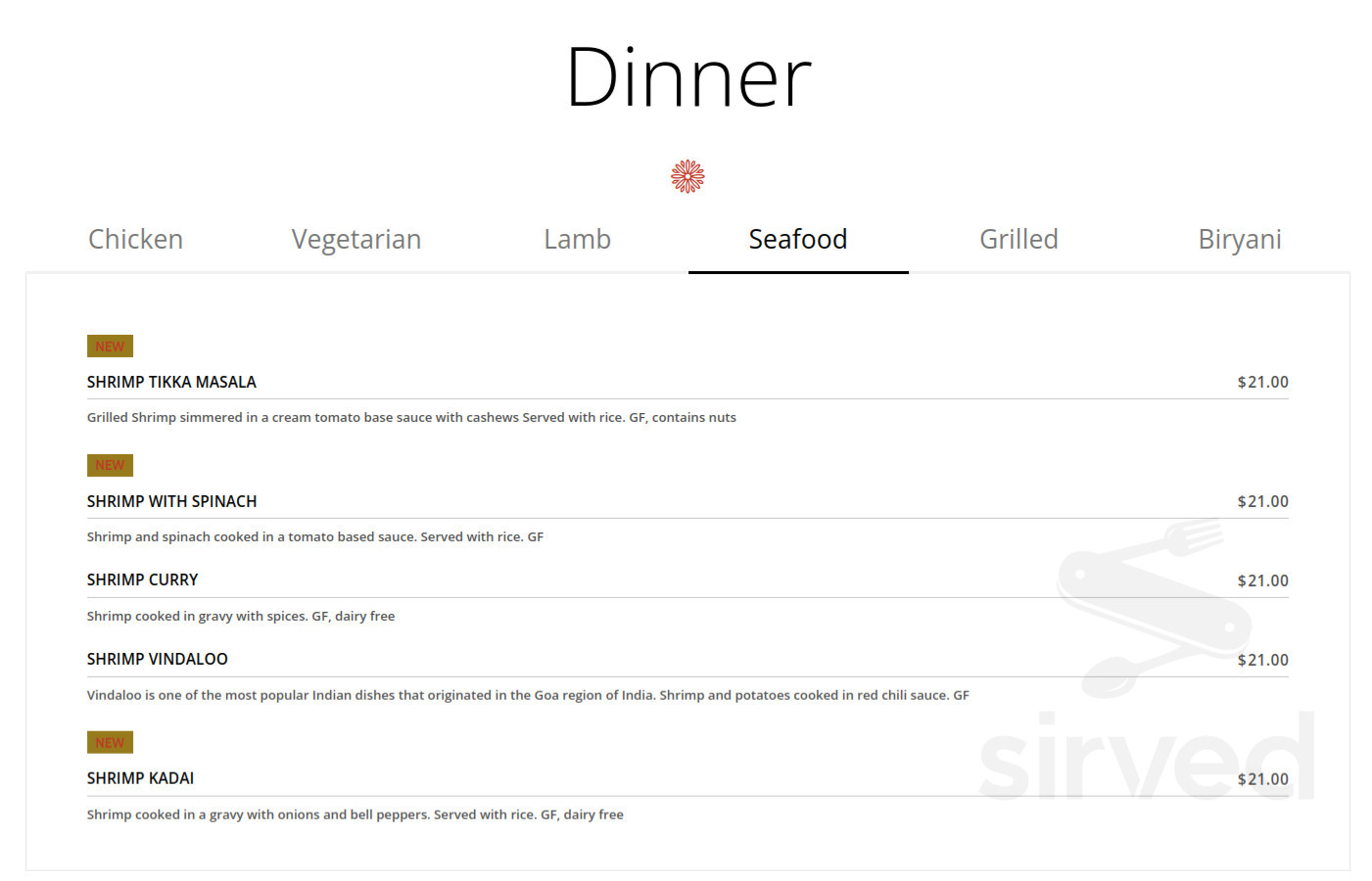 Nani's Indian Kitchen menu in Ballston Spa, New York, USA