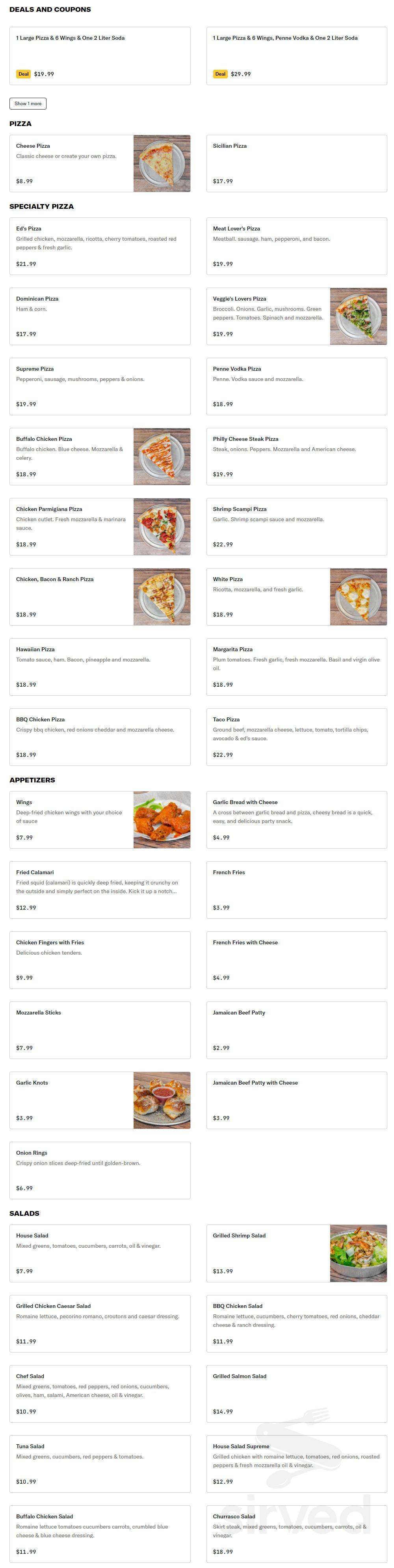 Ed's menu in Pomona, New York, USA