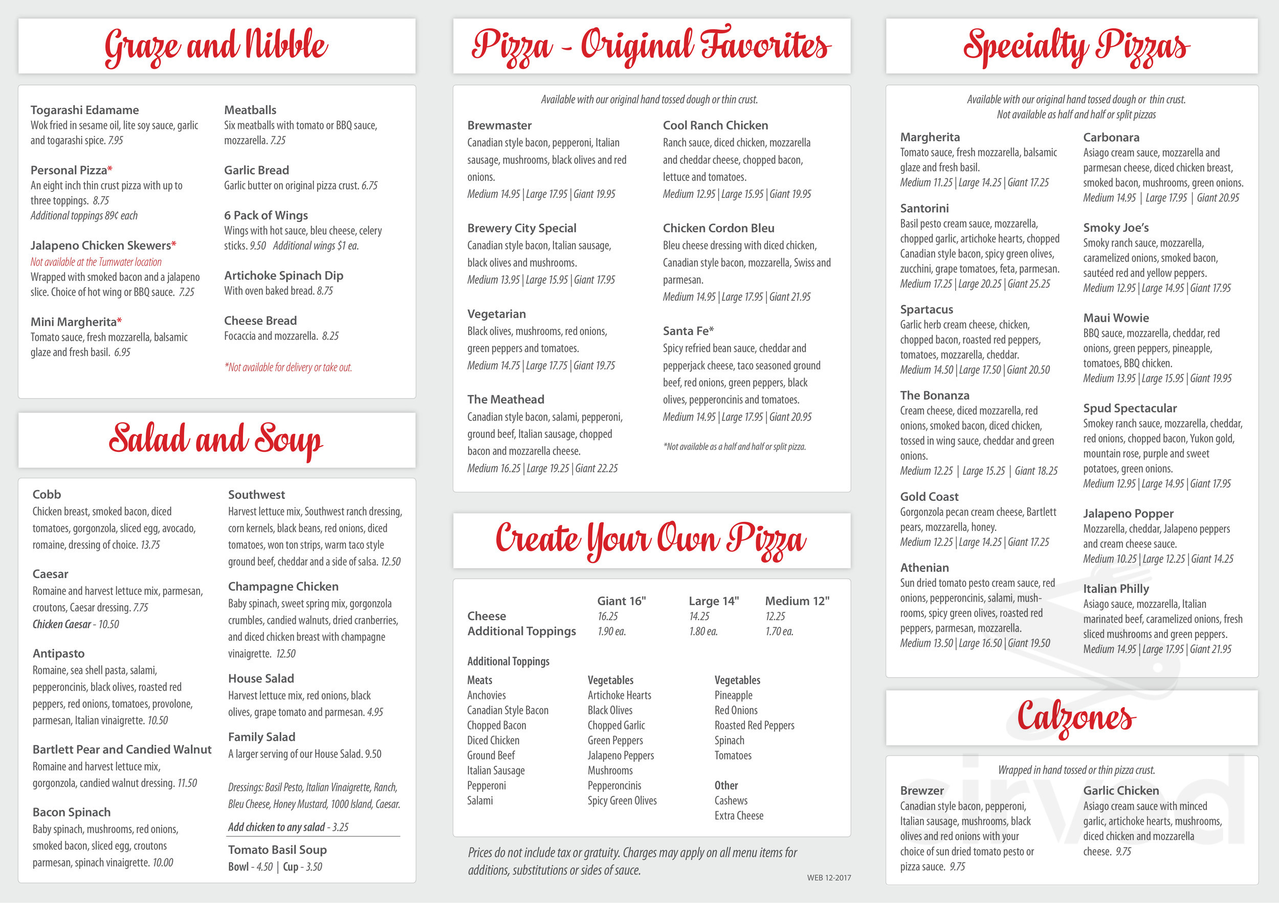 Brewery City Pizza Lacey menus in Olympia, Washington, United States