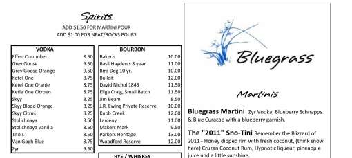 Menu for Bluegrass in Highland Park, IL | Sirved