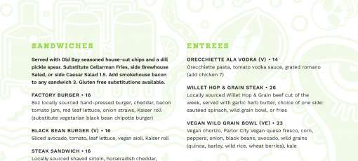 Menu for Factory by Beer Tree Brew in Johnson City, NY | Sirved