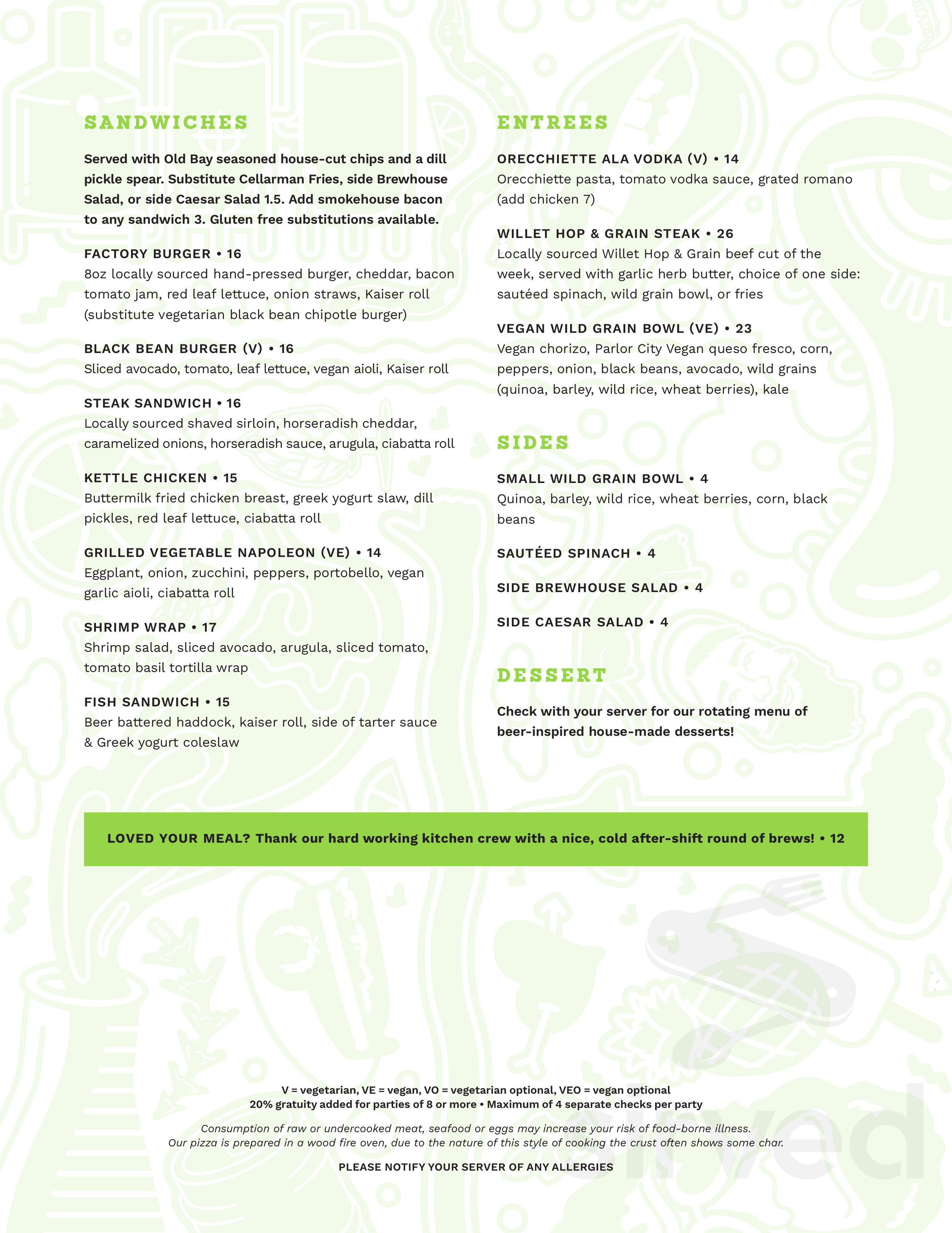 Factory by Beer Tree Brew menu in Johnson City, New York, USA