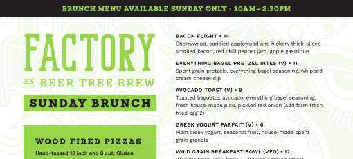 Menu for Factory by Beer Tree Brew in Johnson City, NY | Sirved