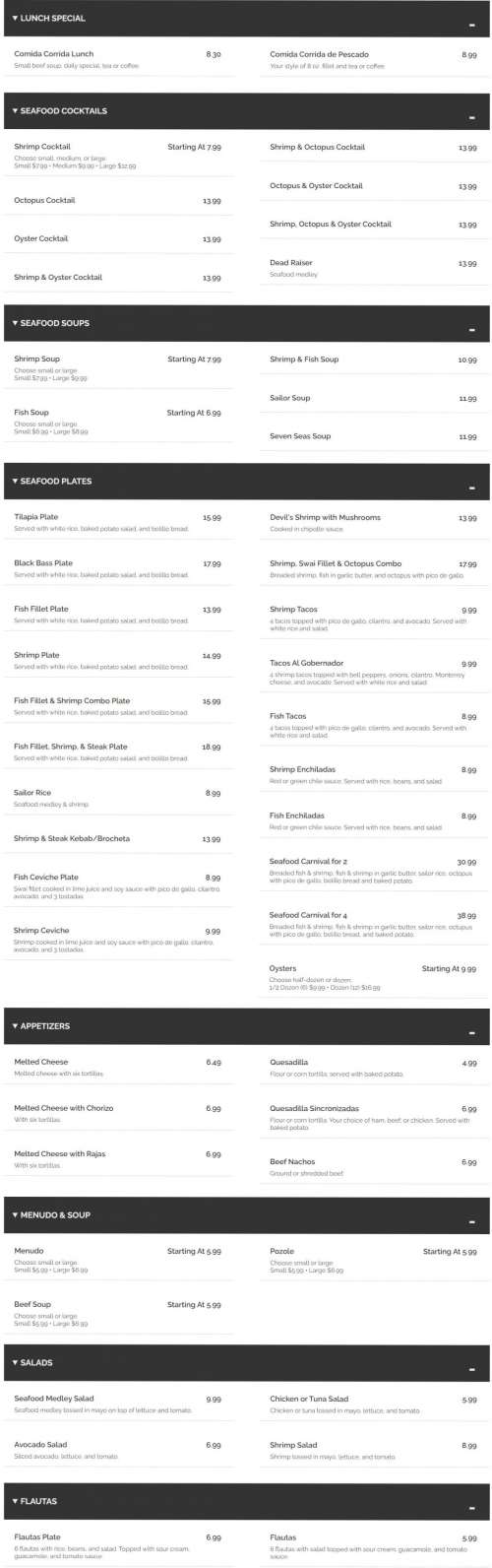 Timo's Restaurant menu in El Paso, Texas, USA