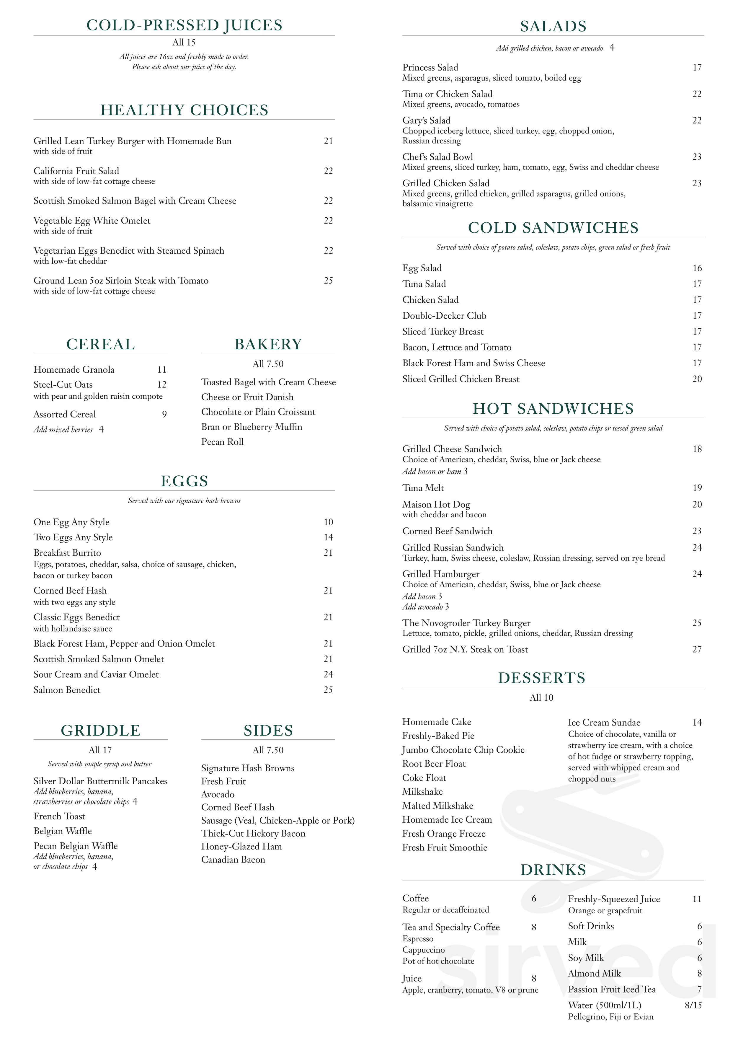 Fountain Coffee Room menu in Beverly Hills, California, USA