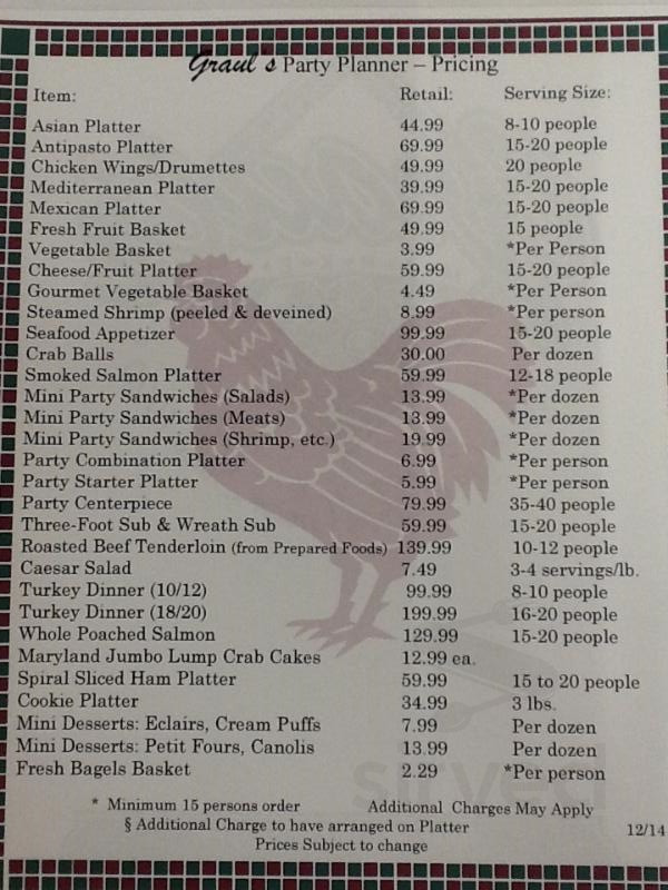 Graul's Market Ruxton menu in Baltimore, Maryland, USA