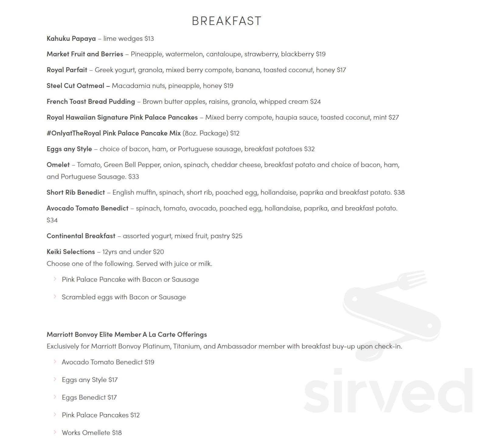 Surf Lanai menu in Honolulu, Hawaii, USA