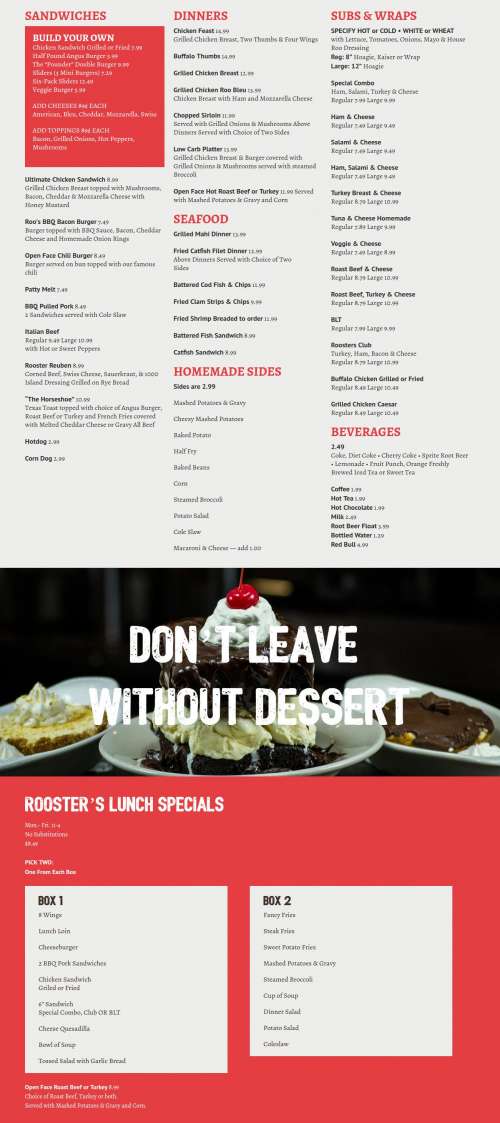 Rooster's Restaurant menu in Margate, Florida, USA