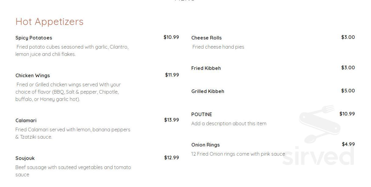 Harmony Restaurant menus in Calgary, Alberta, Canada