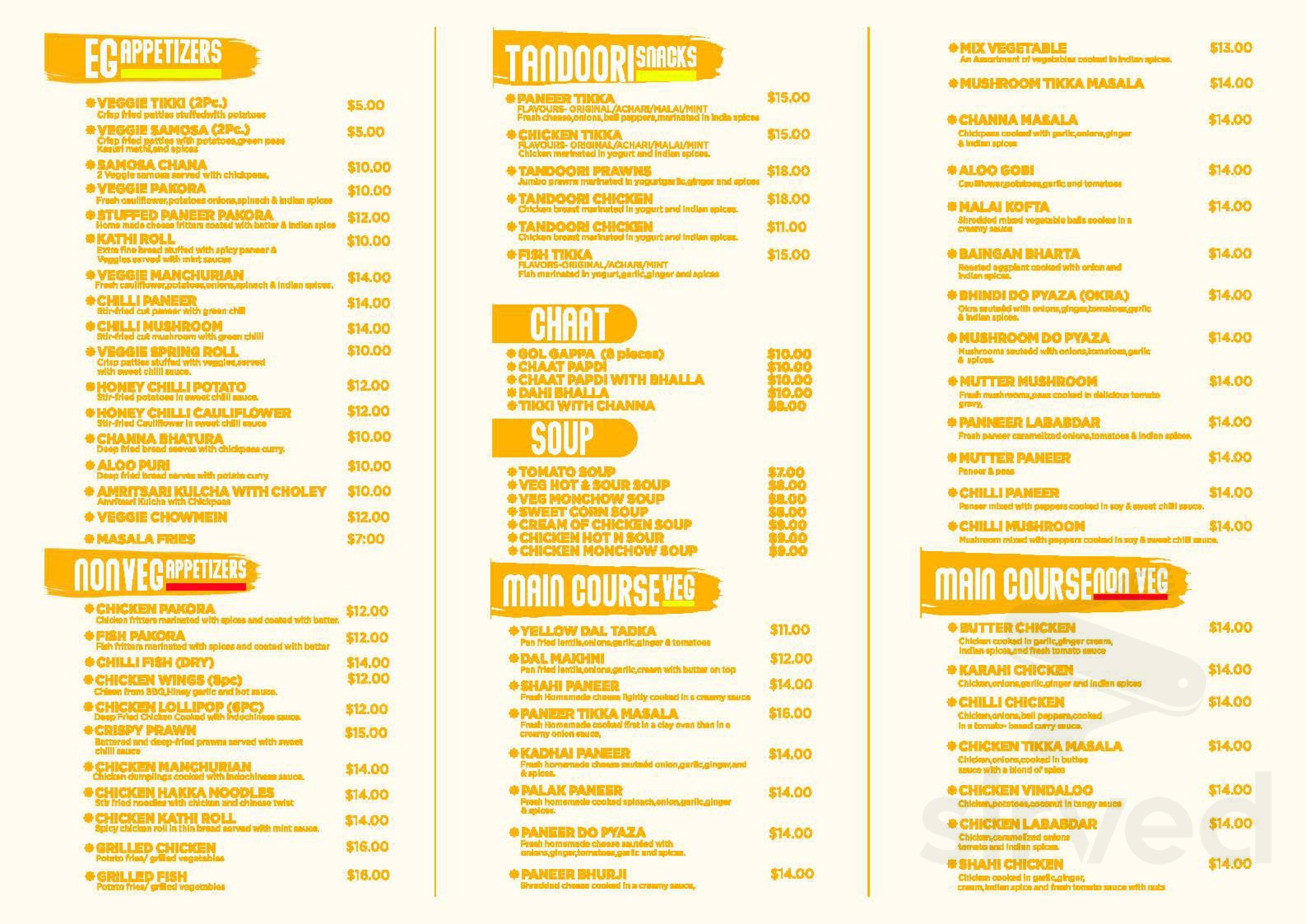 Pinch Of Spice Indian Cuisine • Banquet Hall menu in Delta, British