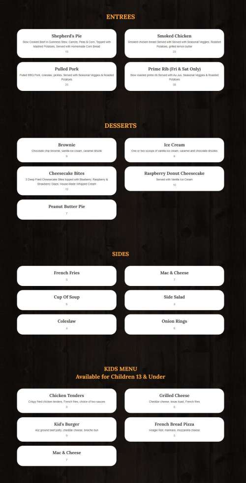 Westwood Golf Club menu in Woodbury, New Jersey, USA