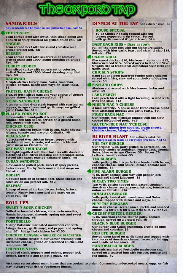 Oxford Tap Room menus in Oxford, Michigan, United States