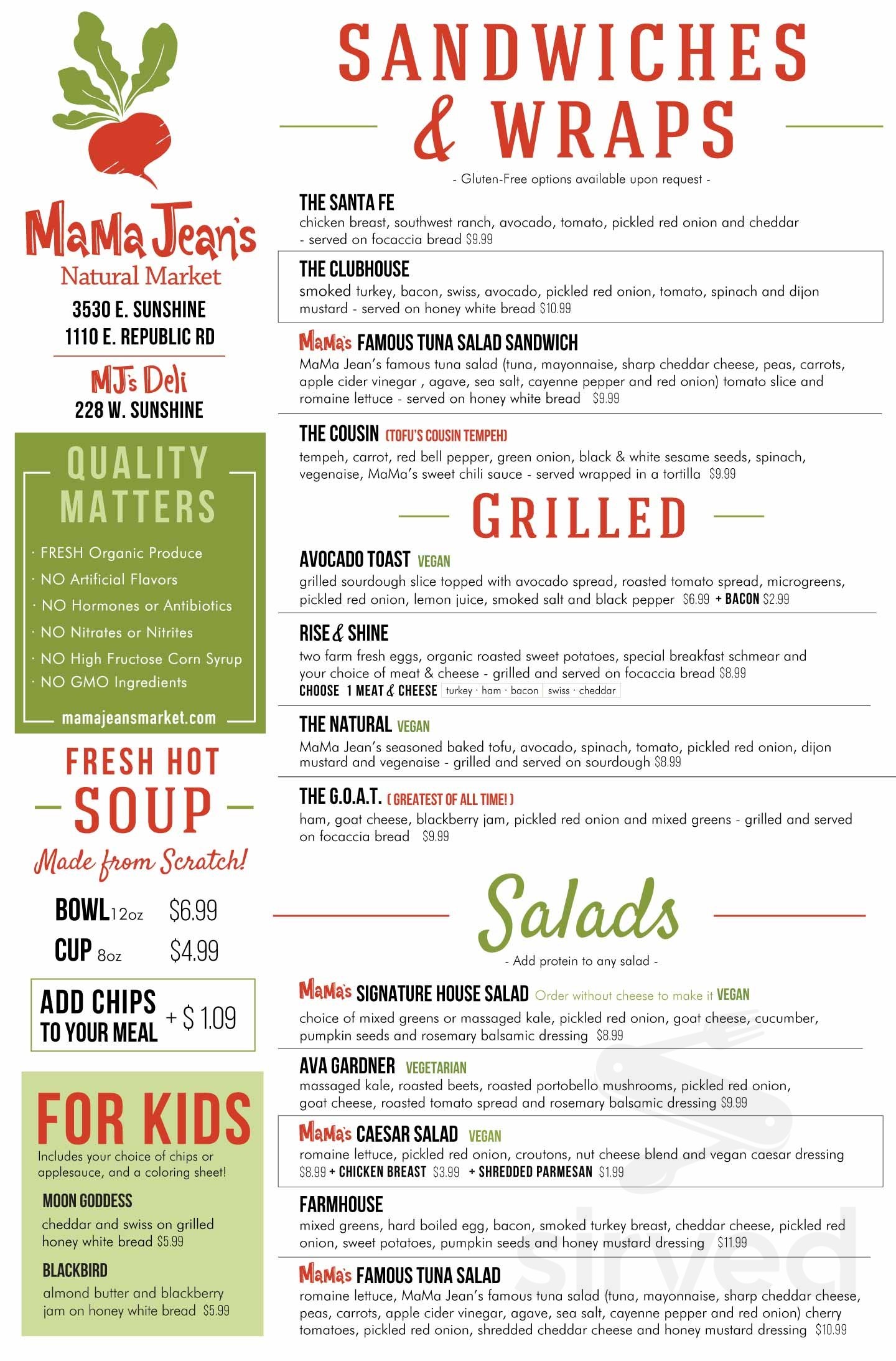 Menu - Springfield MO's MaMa Jean's Natural Market | Sirved