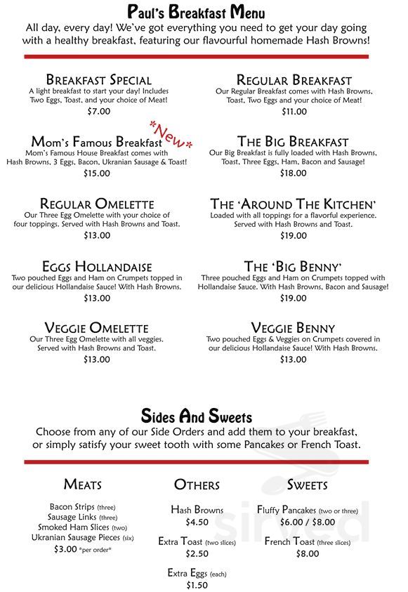 Menu - Burnaby BC's Paul's Sub Shop | Sirved