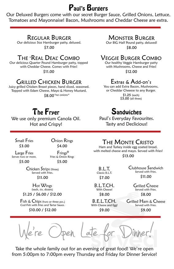 Menu - Burnaby BC's Paul's Sub Shop | Sirved