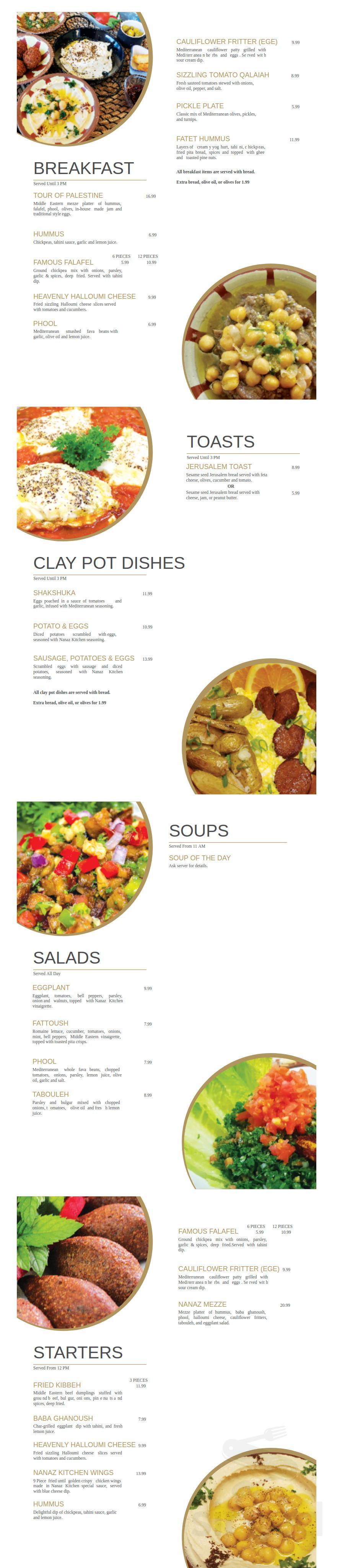 Nanaz Kitchen menu in Waterloo, Ontario