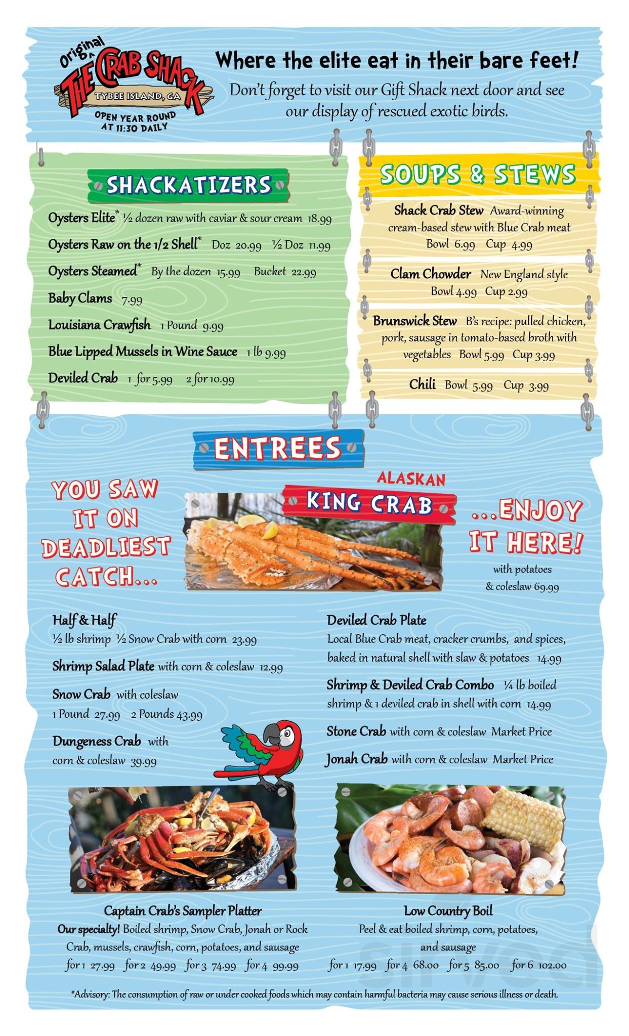 Menu - Tybee Island GA's The Crab Shack | Sirved