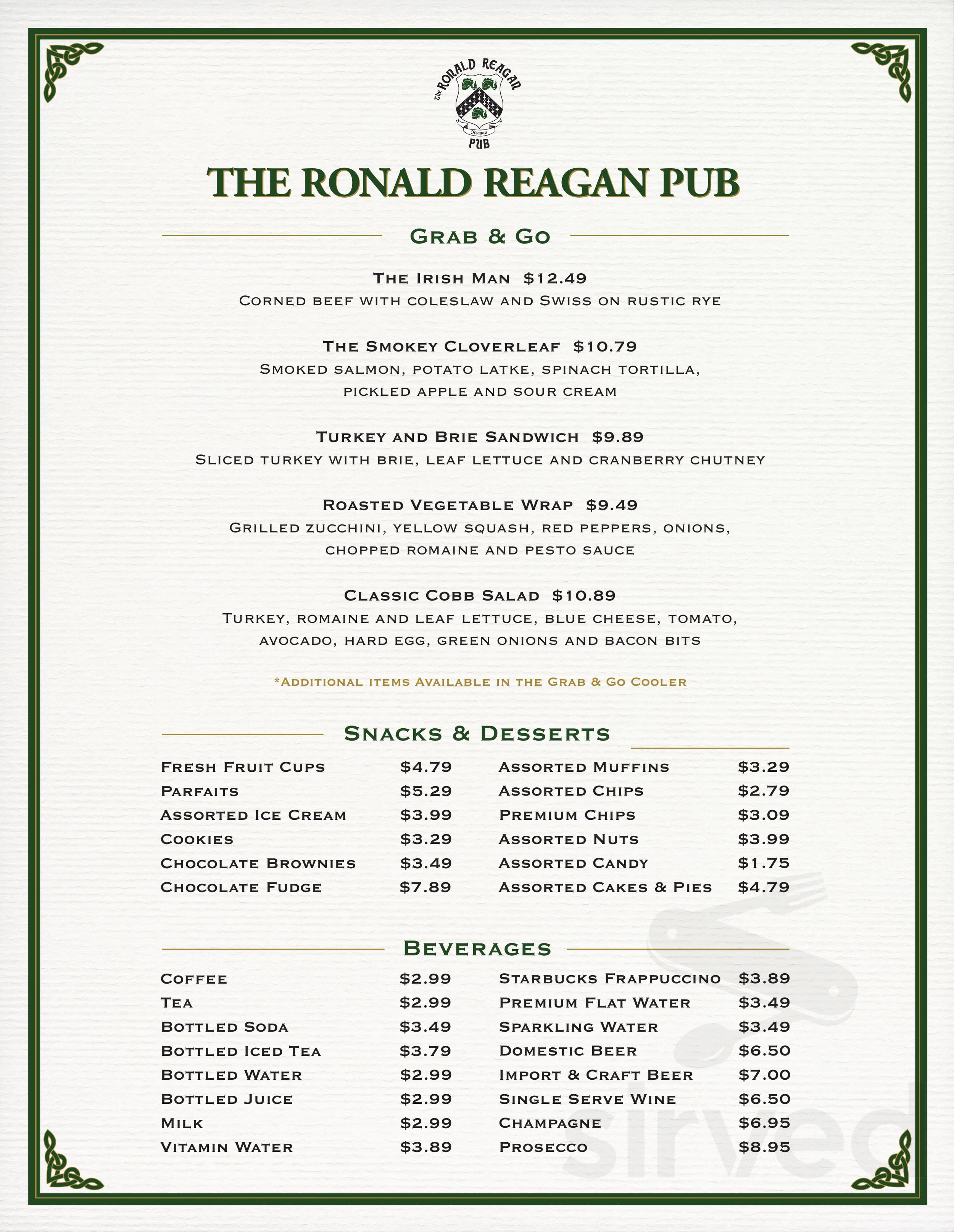 Menu for The Ronald Reagan Pub in Simi Valley, CA | Sirved