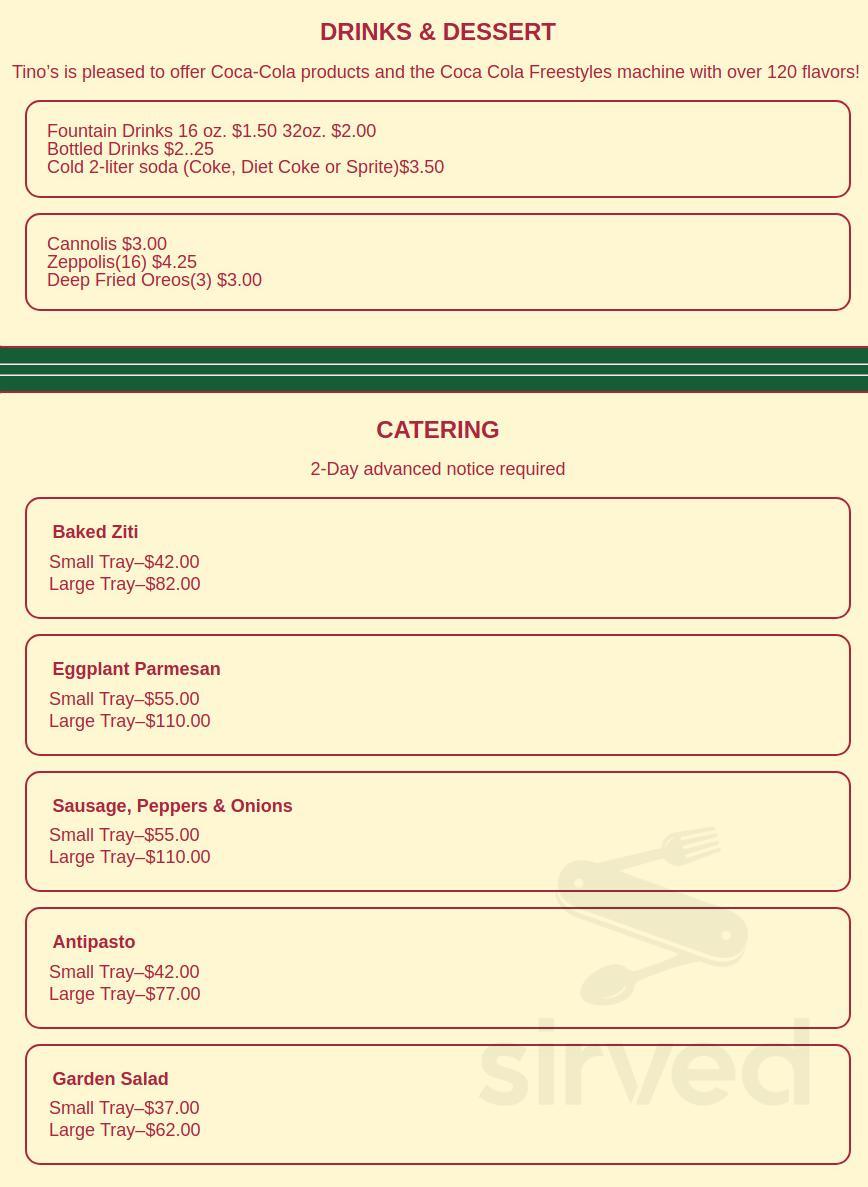 Tino's Pizza menu in Oneonta, New York, USA
