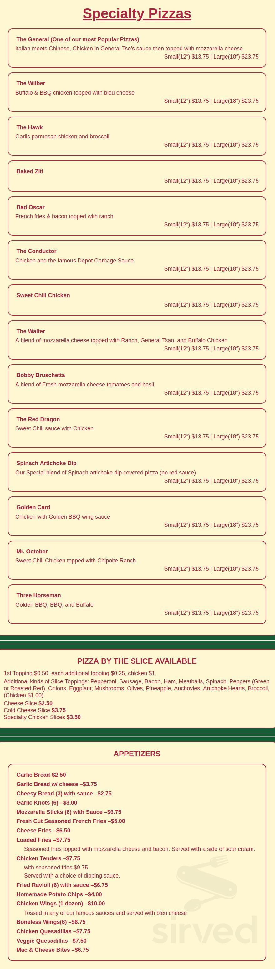 Tino's Pizza menu in Oneonta, New York, USA