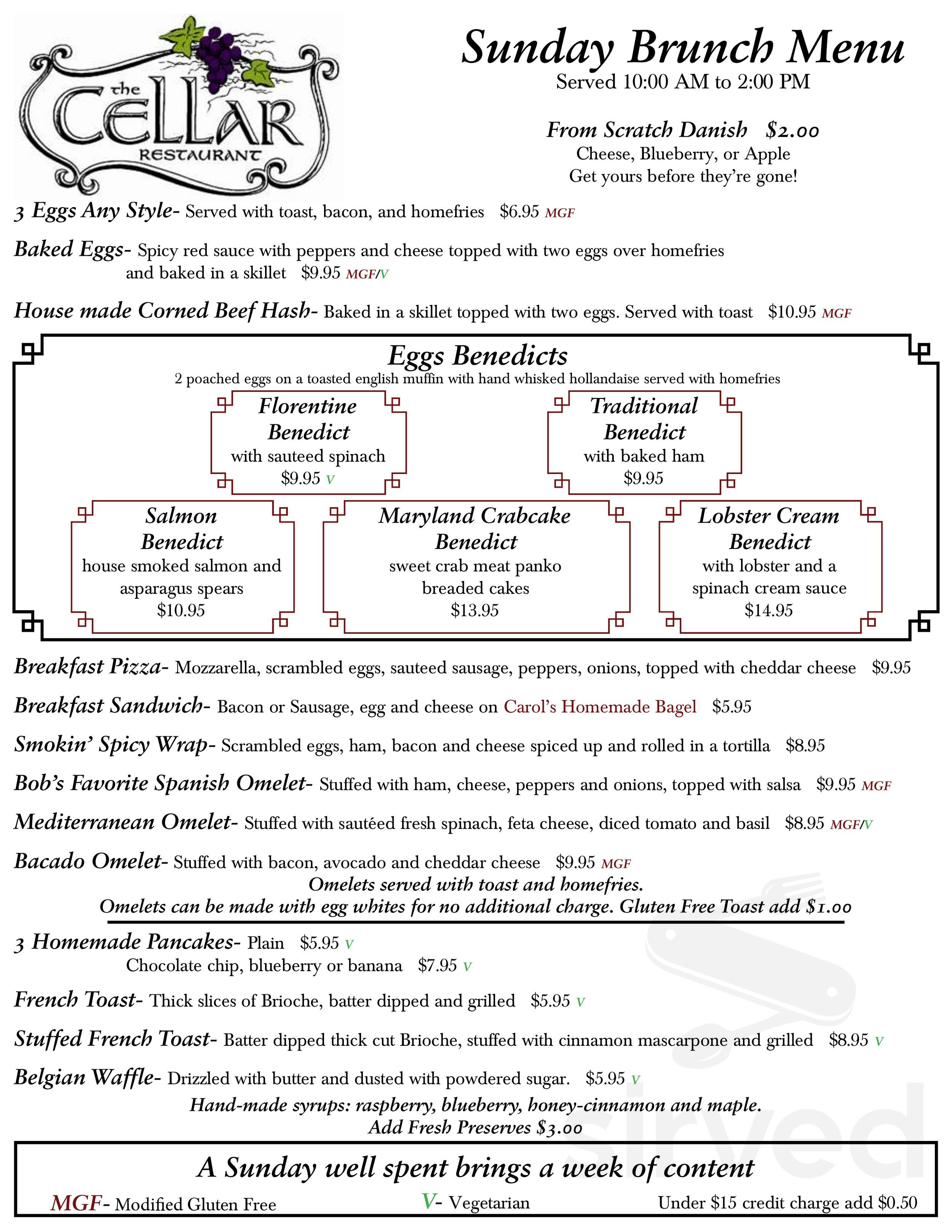 The Cellar Restaurant & Bar on the River menu in Owego, New York, USA