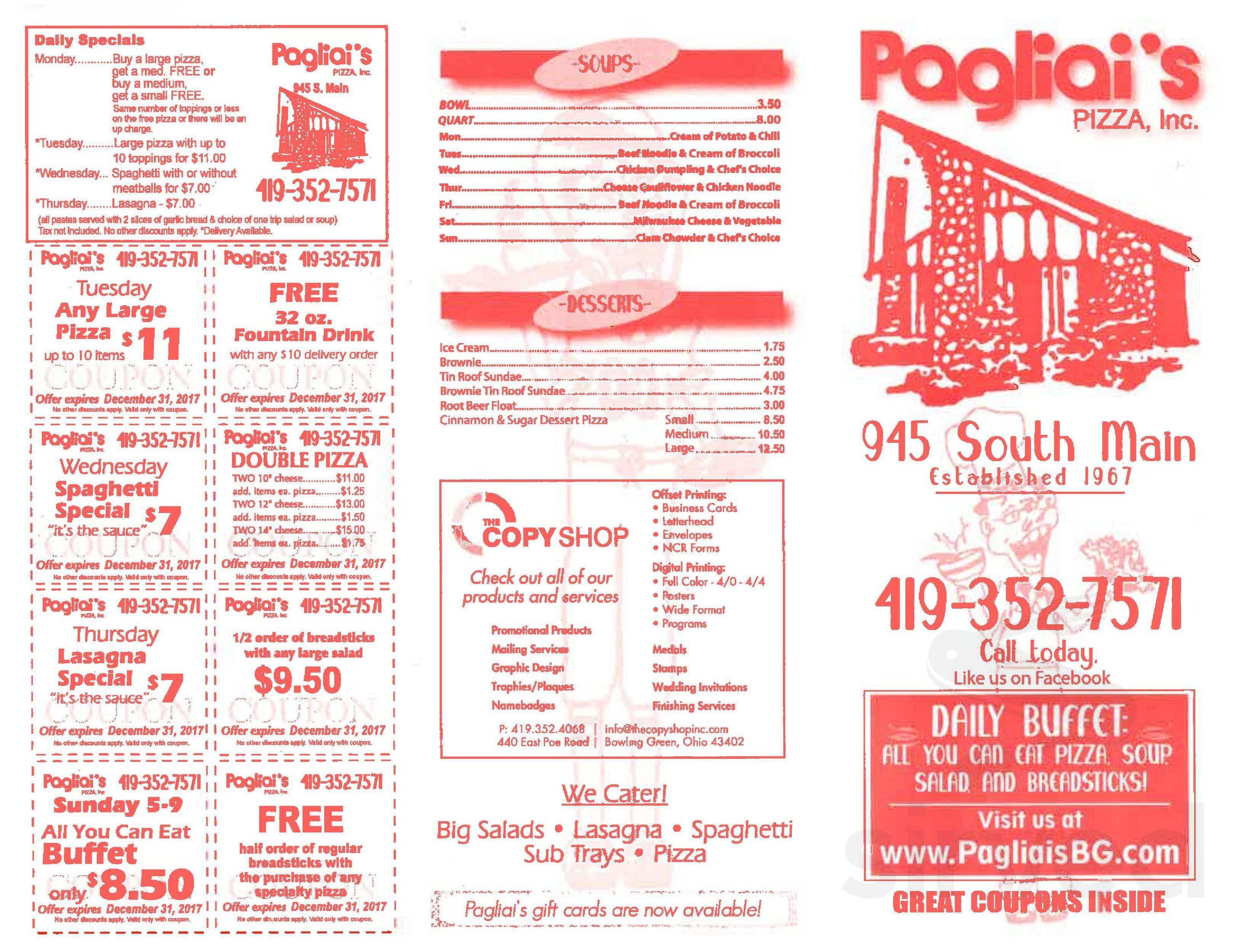 Pagliai's menu in Bowling Green, Ohio, USA