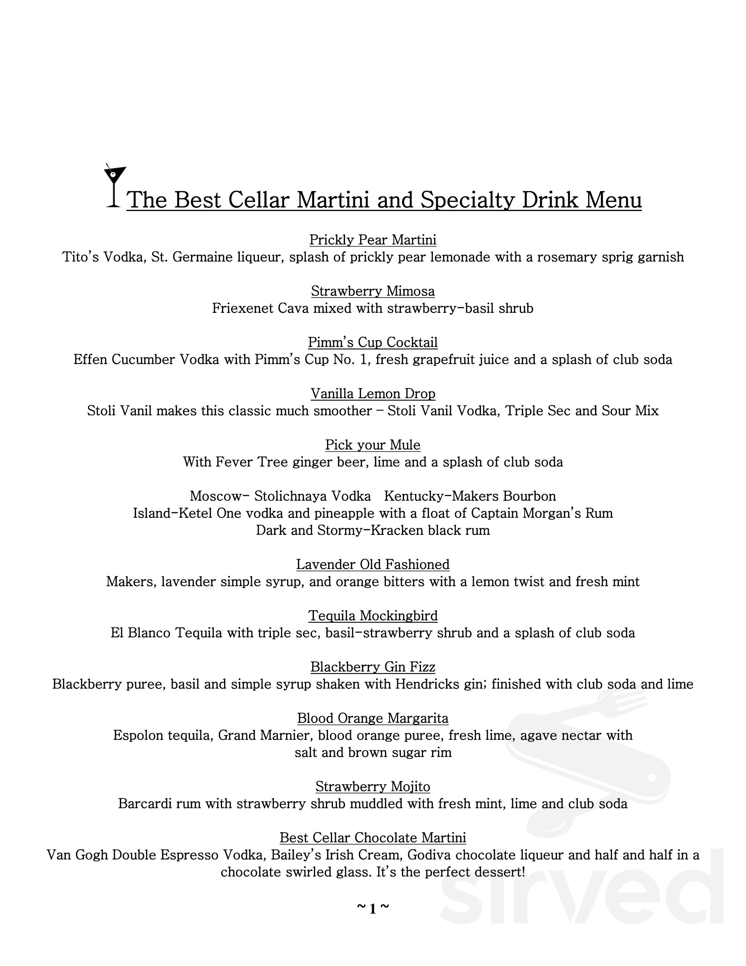 The Best Cellar menu in Blowing Rock, North Carolina, USA