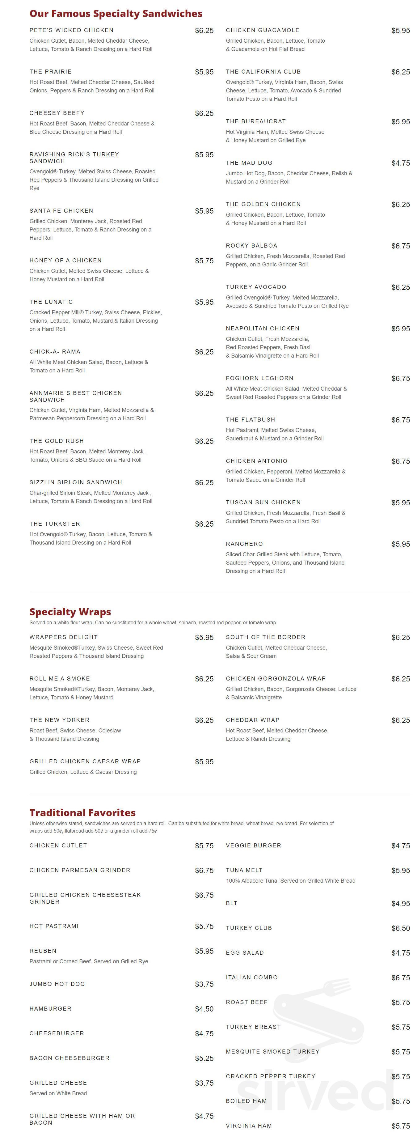 For Pete's Sake Delicatessen menu in Bethel, Connecticut, USA