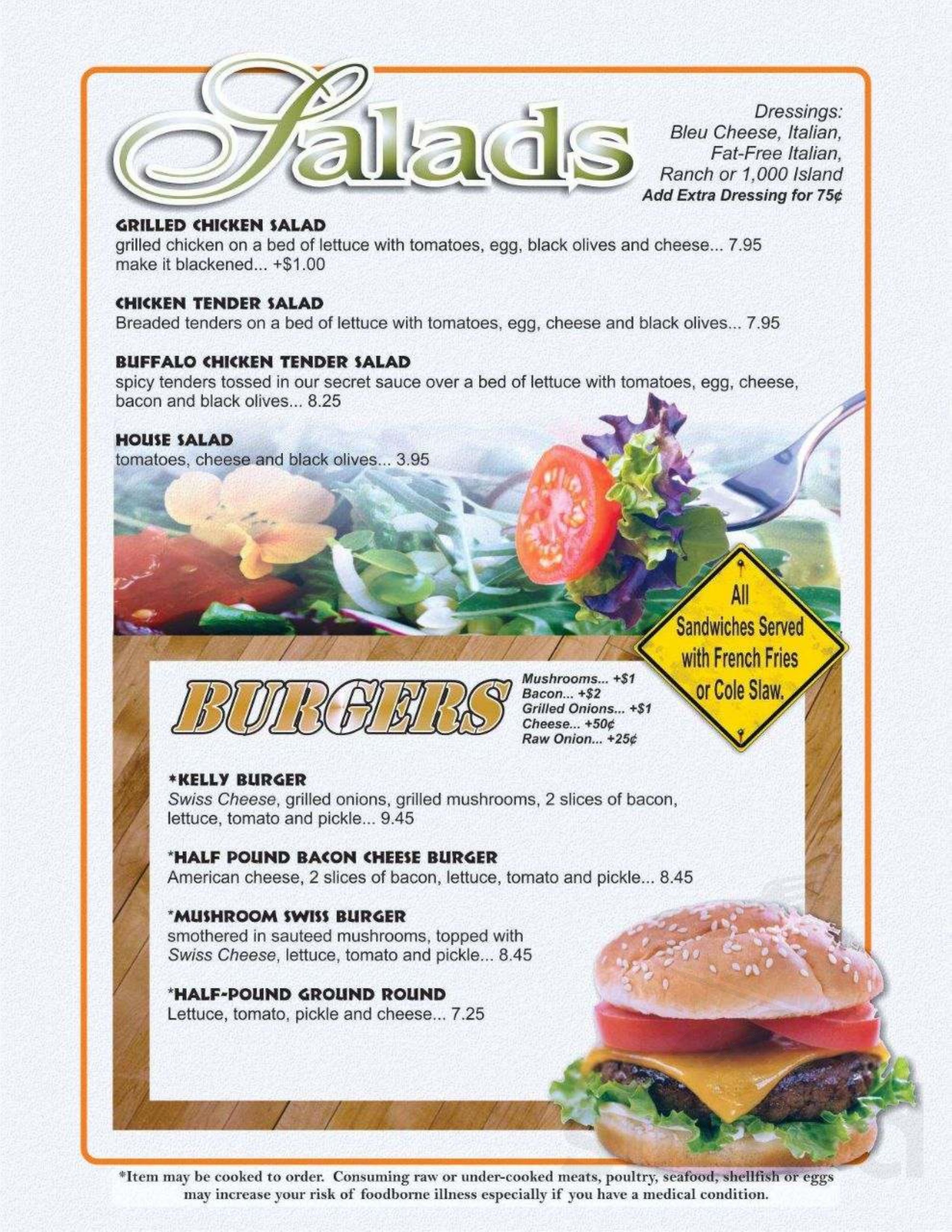 Kelly's Sports Bar & Grill menu in Warren, Michigan, USA