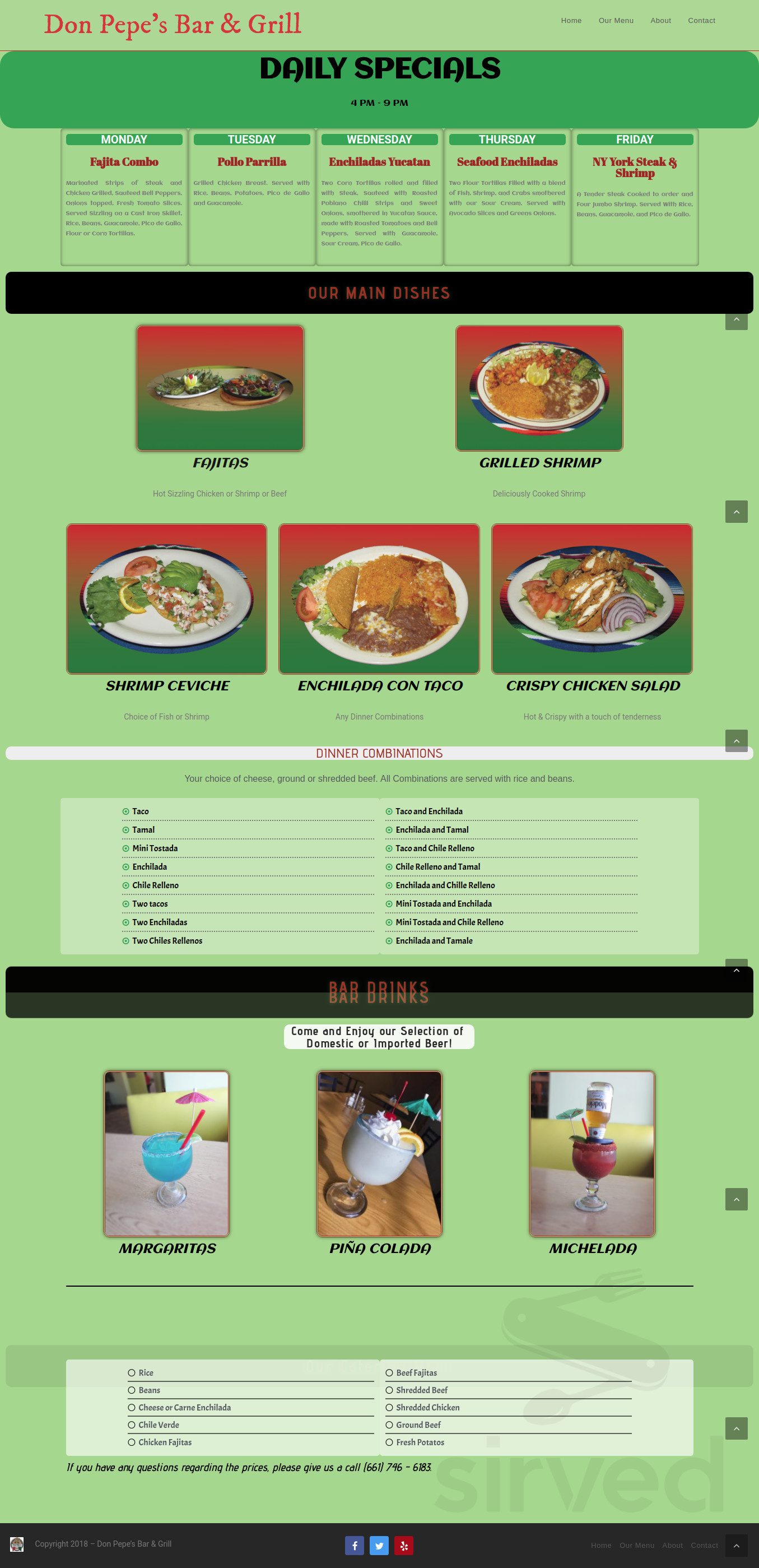 Don Pepe's Bar & Grill menu in Shafter, California