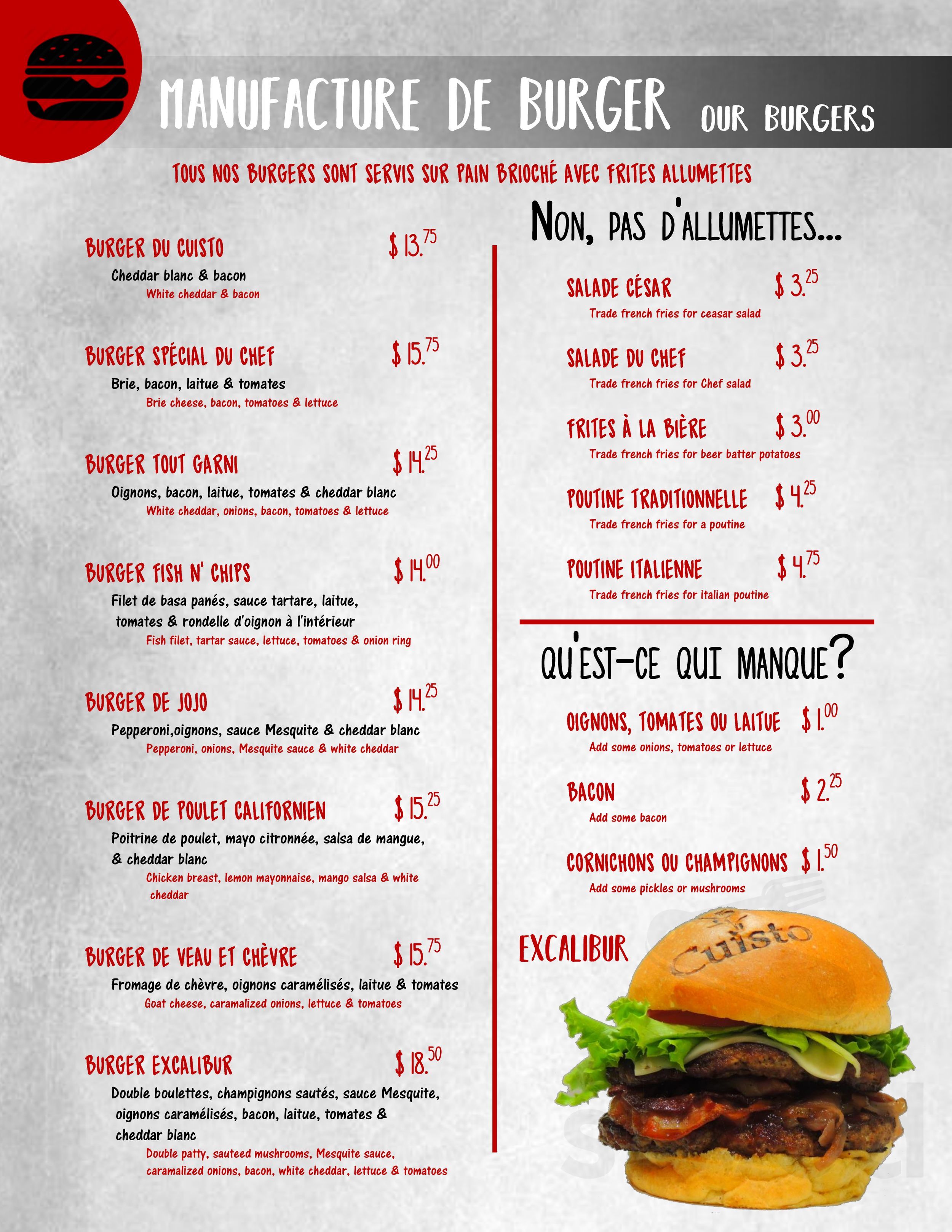 Cuisto Resto Lounge Grill menu in TroisRivières, Quebec, Canada