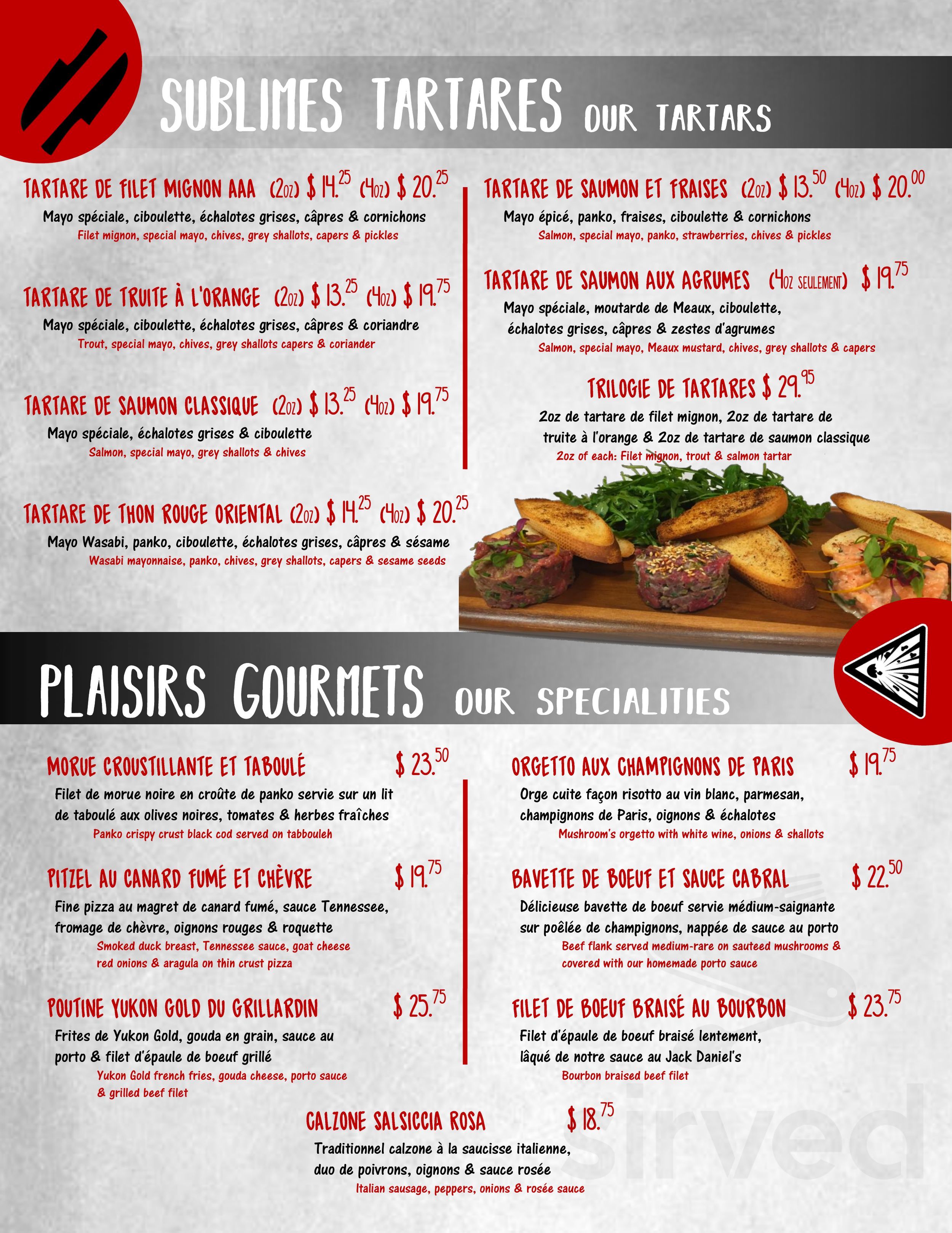Cuisto menu in TroisRivières, Quebec, Canada